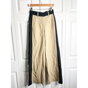 Toccin Jojo Tan Black Side Stripe High Rise Wide Leg Trousers Pants Women's 2